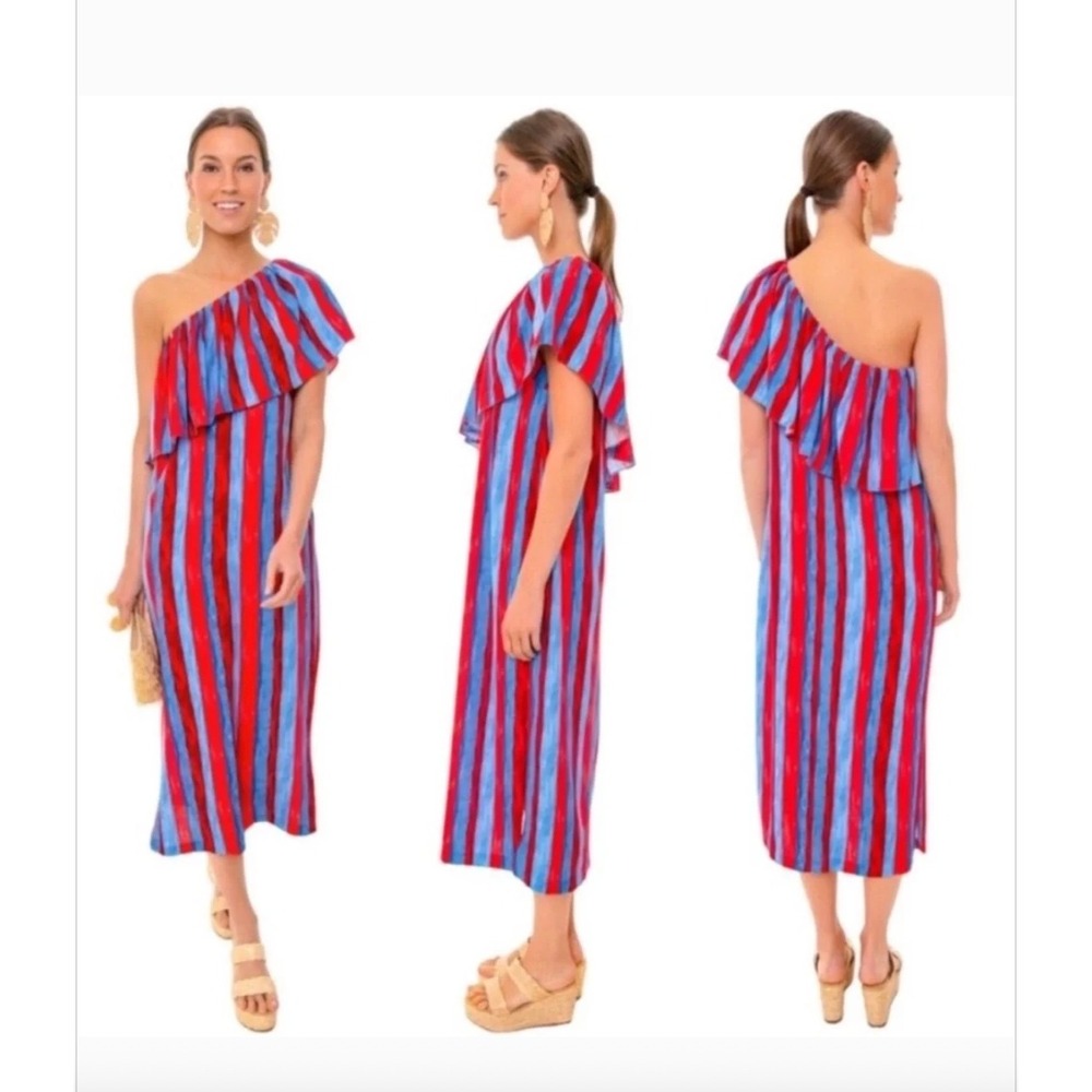 Pomander Place Tuckernuck Painterly Stripe Florencia One Shoulder Midi Dress‎ XS